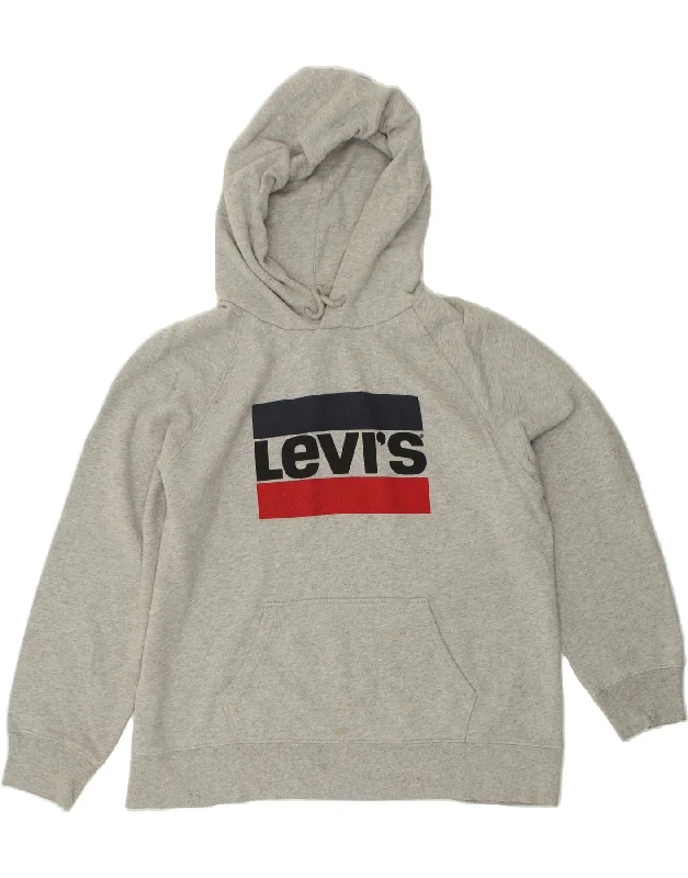 LEVI'S Mens Graphic Hoodie Jumper Medium Grey Hoodie with Mock Neck Collared Structured LEVI'S Mens Graphic Hoodie Jumper Medium Grey Hoodie with Mock Neck Collared Structured
