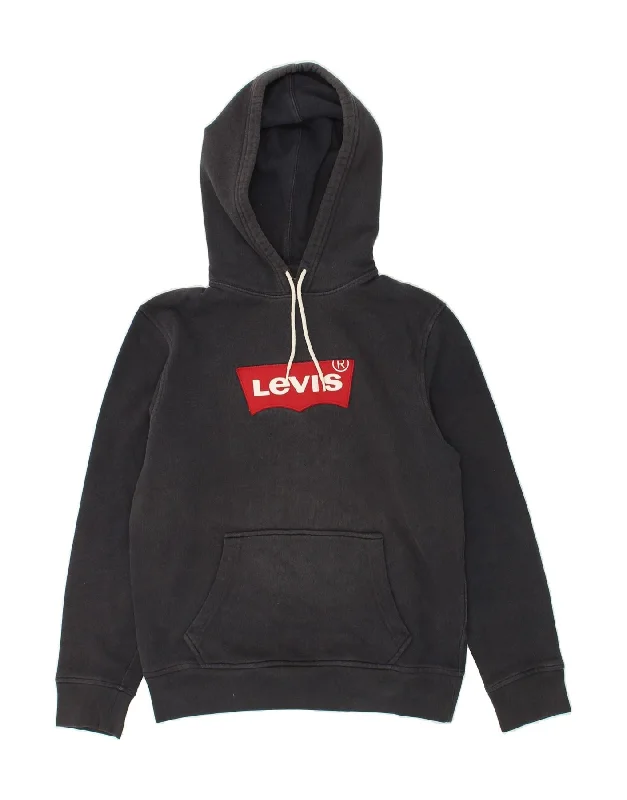 LEVI'S Mens Graphic Hoodie Jumper Small Navy Blue Cotton