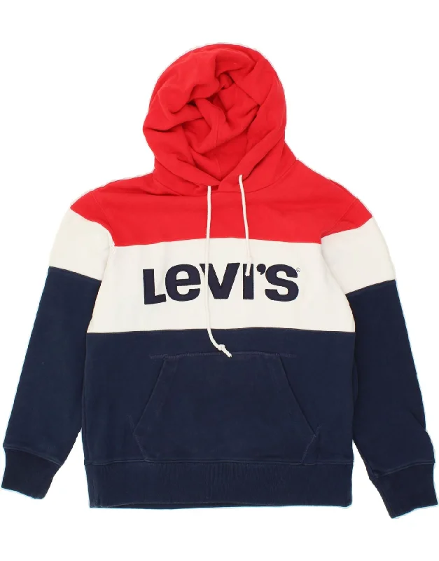 LEVI'S Mens Graphic Hoodie Jumper XS Multicoloured Colourblock Cotton