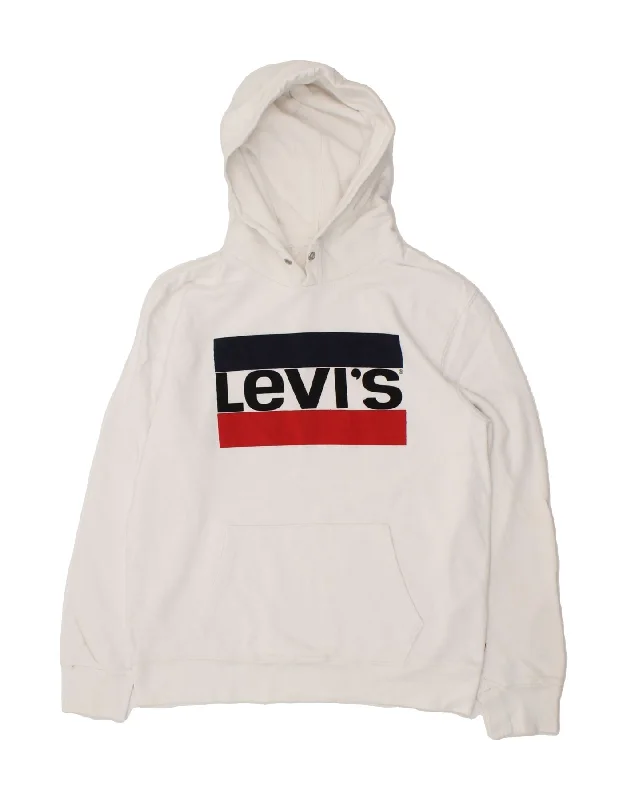 LEVI'S Womens Graphic Hoodie Jumper UK 16 Large White Cotton