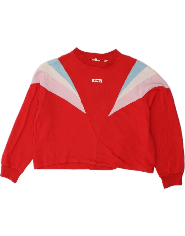 LEVI'S Womens Oversized Crop Graphic Sweatshirt Jumper UK 14 Medium Red Hoodie with V-Neck Classic Versatile LEVI'S Womens Oversized Crop Graphic Sweatshirt Jumper UK 14 Medium Red Hoodie with V-Neck Classic Versatile