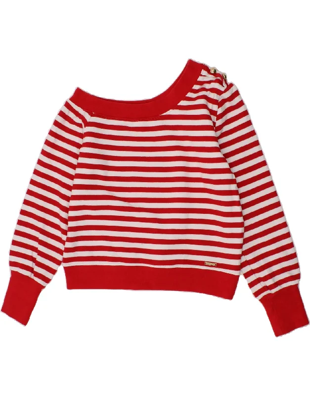 LIU JO Girls Sweatshirt Jumper 9-10 Years Red Striped Cotton Zip Hoodie Drawstring Kangaroo Pocket LIU JO Girls Sweatshirt Jumper 9-10 Years Red Striped Cotton Zip Hoodie Drawstring Kangaroo Pocket