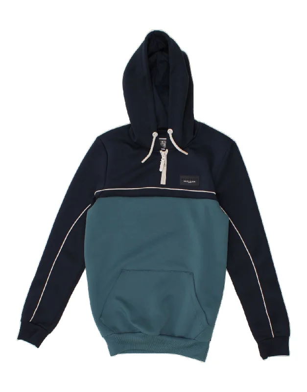 MCKENZIE Mens Hoodie Jumper XS Navy Blue Colourblock Hoodie with Raglan Sleeves Sporty Comfortable MCKENZIE Mens Hoodie Jumper XS Navy Blue Colourblock Hoodie with Raglan Sleeves Sporty Comfortable