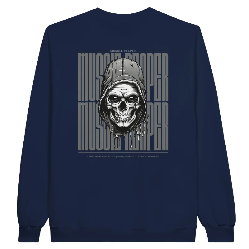 Muscle Reaper Skull Unisex Crewneck Sweatshirt Hoodie with Hem Drawcord Adjustable Customizable Muscle Reaper Skull Unisex Crewneck Sweatshirt Hoodie with Hem Drawcord Adjustable Customizable