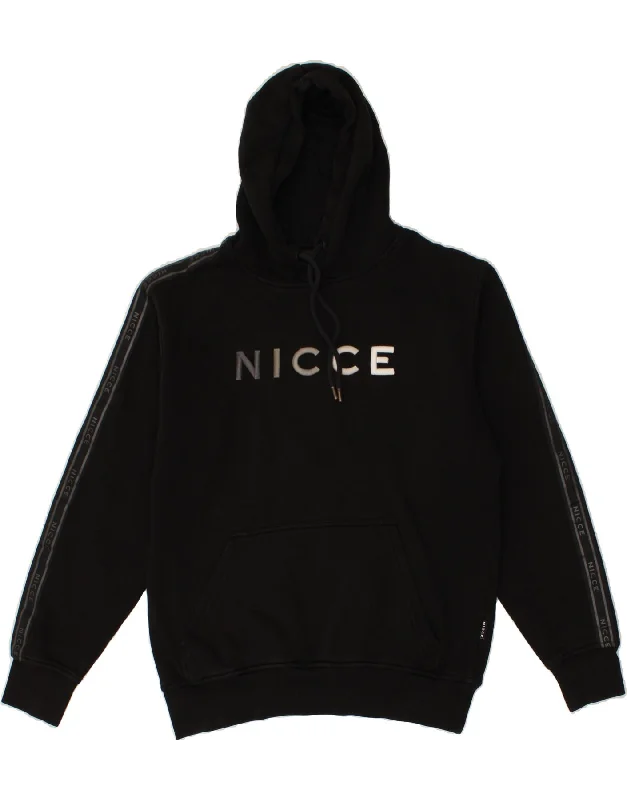 NICCE Mens Graphic Hoodie Jumper Small Black Cotton Hoodie with Emblem Brand Identity NICCE Mens Graphic Hoodie Jumper Small Black Cotton Hoodie with Emblem Brand Identity