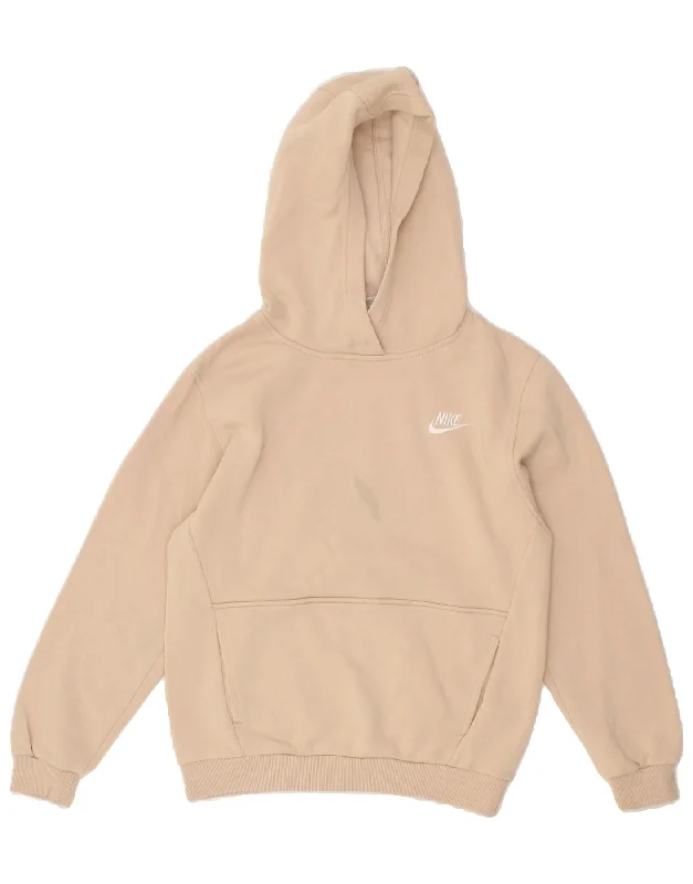 NIKE Boys Hoodie Jumper 12-13 Years Large Beige Cotton