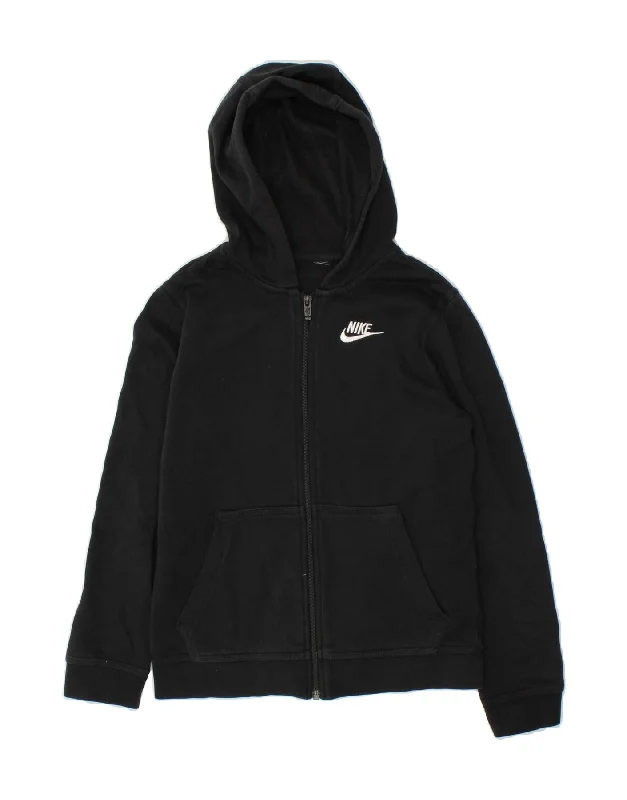 NIKE Boys Zip Hoodie Sweater 10-11 Years Black Cotton