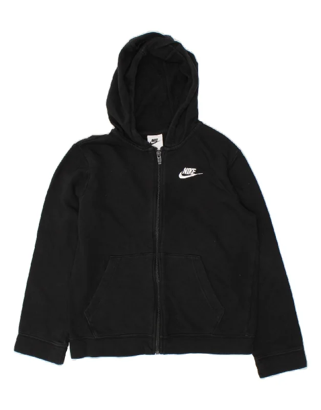 NIKE Boys Zip Hoodie Sweater 10-11 Years Medium Black Cotton