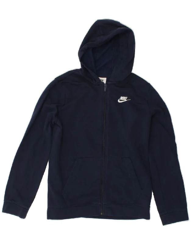 NIKE Boys Zip Hoodie Sweater 13-14 Years XL Navy Blue Cotton Hoodie with Raglan Sleeves Sporty Comfortable NIKE Boys Zip Hoodie Sweater 13-14 Years XL Navy Blue Cotton Hoodie with Raglan Sleeves Sporty Comfortable