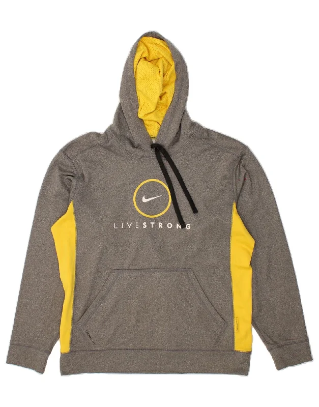 NIKE Mens Therma-Fit Graphic Hoodie Jumper Medium Grey Colourblock Hoodie with Drawcord Adjustable Secure NIKE Mens Therma-Fit Graphic Hoodie Jumper Medium Grey Colourblock Hoodie with Drawcord Adjustable Secure