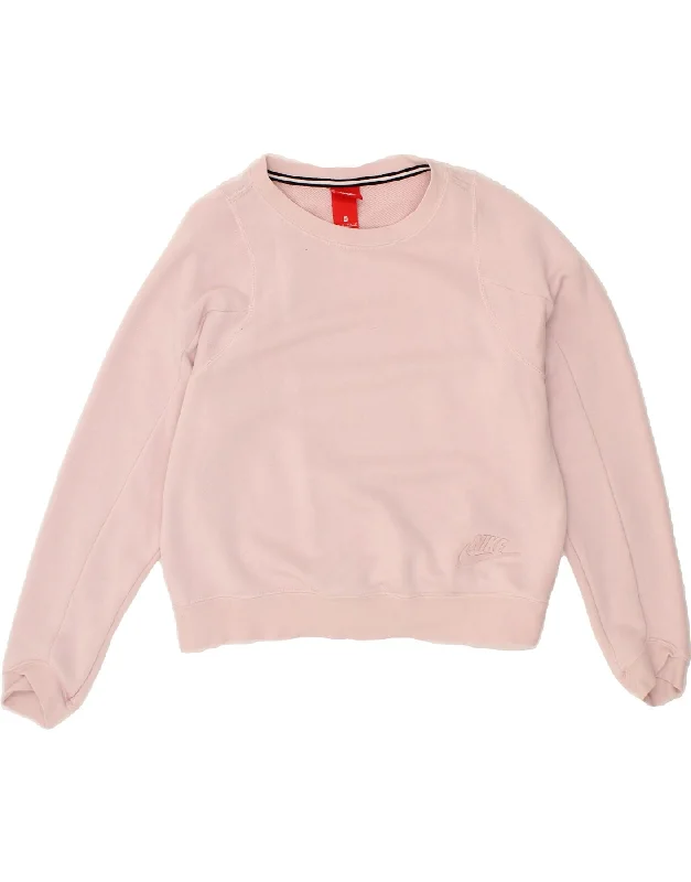 NIKE Womens Crop Oversized Sweatshirt Jumper UK 6 XS Pink Cotton