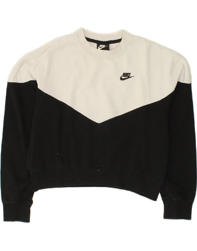NIKE Womens Crop Sweatshirt Jumper UK 16 Large Black Colourblock Cotton Cotton Hoodie Fleece Lining Warmth NIKE Womens Crop Sweatshirt Jumper UK 16 Large Black Colourblock Cotton Cotton Hoodie Fleece Lining Warmth