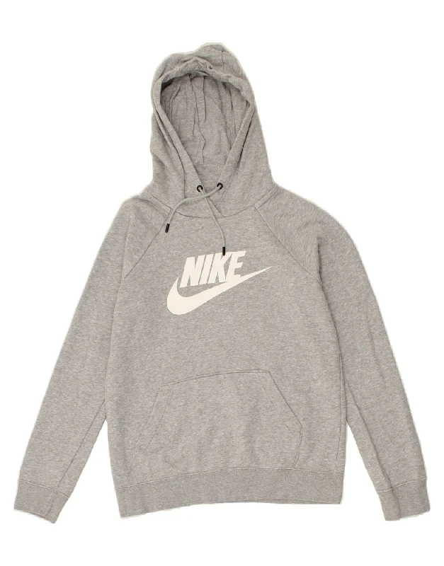 NIKE Womens Graphic Hoodie Jumper UK 10 Small Grey Cotton