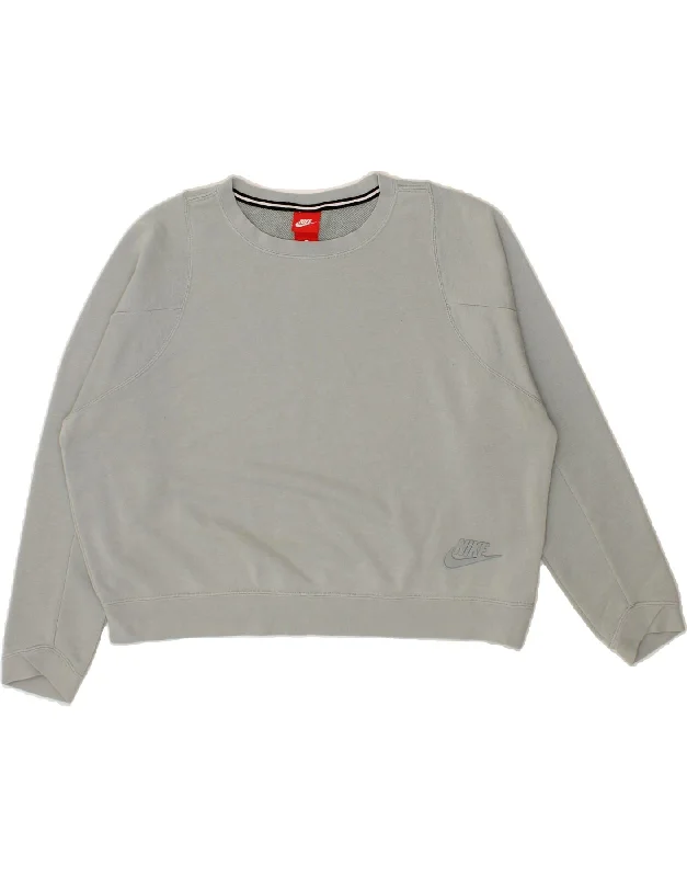 NIKE Womens Oversized Crop Sweatshirt Jumper UK 14 Medium Grey Cotton