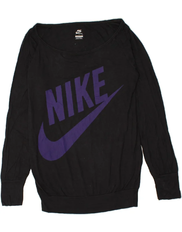 NIKE Womens Oversized Graphic Sweatshirt Jumper UK 10 Small Black Viscose