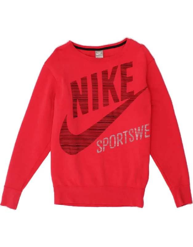 NIKE Womens Oversized Graphic Sweatshirt Jumper UK 10 Small Red Cotton