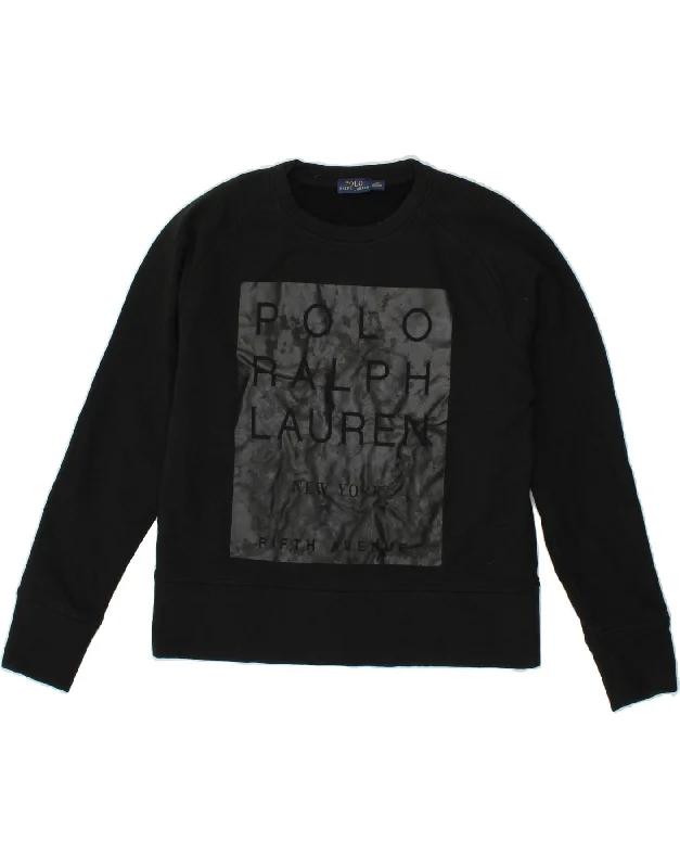 POLO RALPH LAUREN Womens Oversized Graphic Sweatshirt Jumper UK 6 XS Black