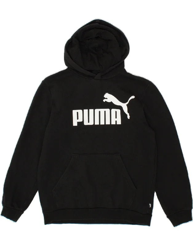 PUMA Boys Graphic Hoodie Jumper 13-14 Years Black Cotton