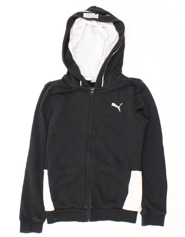 PUMA Boys Graphic Zip Hoodie Sweater 11-12 Years Black Colourblock Cotton