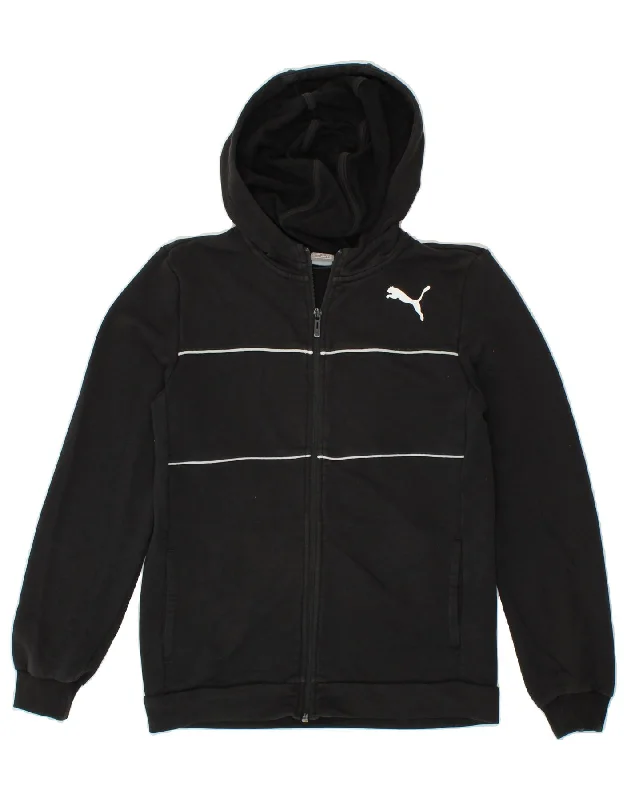 PUMA Boys Graphic Zip Hoodie Sweater 13-14 Years Black Striped Cotton