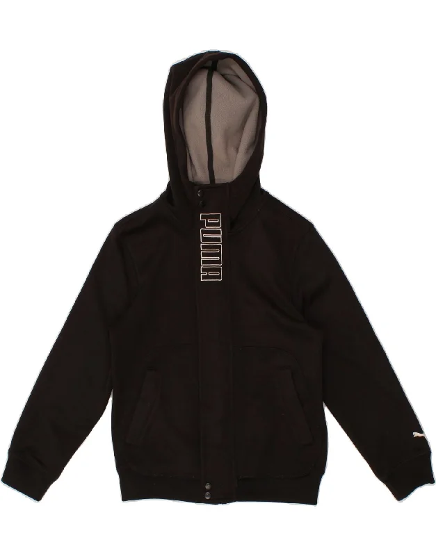 PUMA Boys Graphic Zip Hoodie Sweater 9-10 Years Medium Black