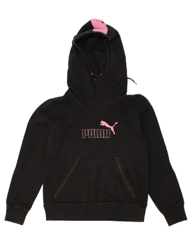 PUMA Womens Graphic Hoodie Jumper UK 12 Medium  Black Cotton