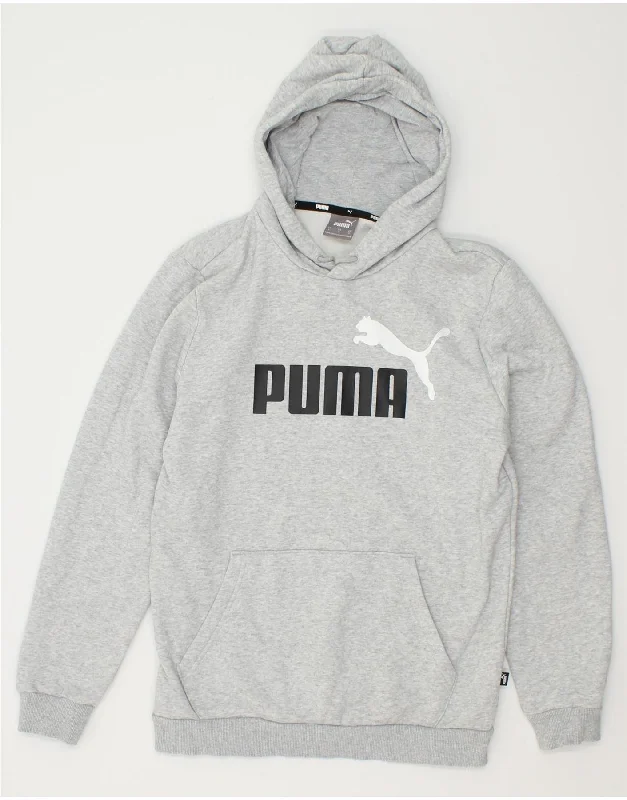 PUMA Womens Oversized Graphic Hoodie Jumper UK 10 Small Grey Cotton