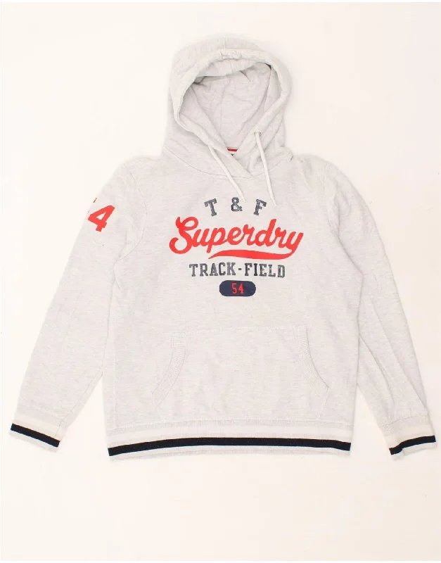 SUPERDRY Womens Graphic Hoodie Jumper UK 14 Large  Grey Cotton