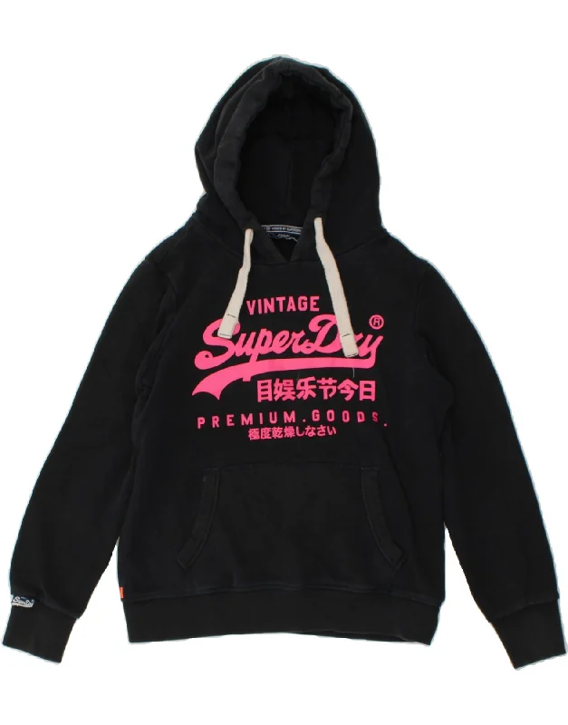 SUPERDRY Womens Graphic Hoodie Jumper UK 16 Large Navy Blue Cotton Hoodie with Embroidery Detailed Premium SUPERDRY Womens Graphic Hoodie Jumper UK 16 Large Navy Blue Cotton Hoodie with Embroidery Detailed Premium