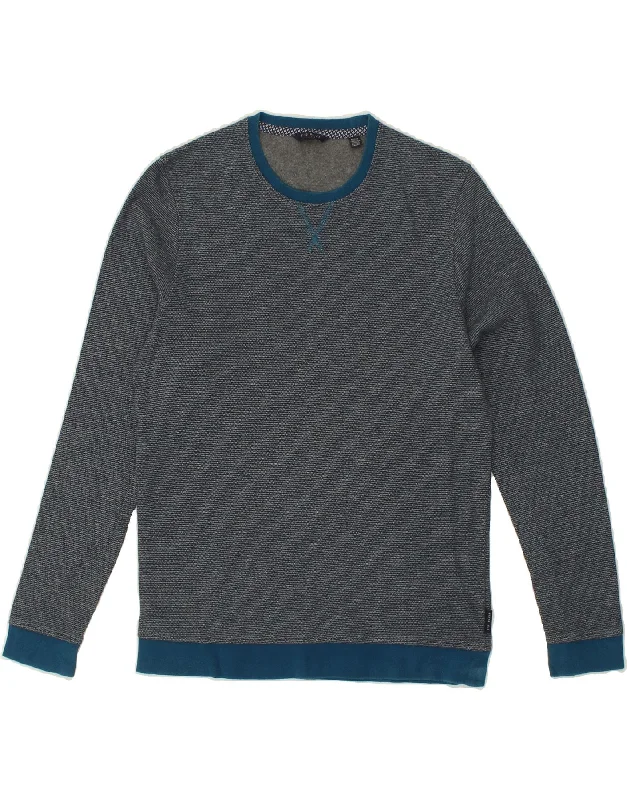 TED BAKER Mens Sweatshirt Jumper Size 3 Medium Navy Blue Cotton Hoodie with Hem Contrast Bold Stylish TED BAKER Mens Sweatshirt Jumper Size 3 Medium Navy Blue Cotton Hoodie with Hem Contrast Bold Stylish