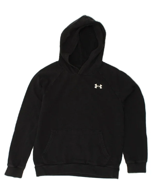 UNDER ARMOUR Boys Hoodie Jumper 11-12 Years Large Black Cotton Hoodie with Stripes Bold Sporty UNDER ARMOUR Boys Hoodie Jumper 11-12 Years Large Black Cotton Hoodie with Stripes Bold Sporty