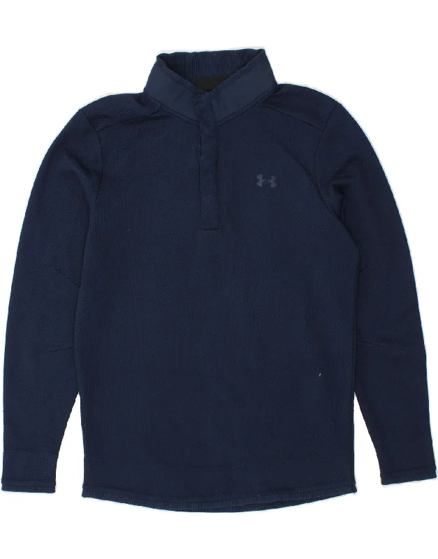 UNDER ARMOUR Mens Cold Gear Button Neck Sweatshirt Jumper Medium Navy Blue