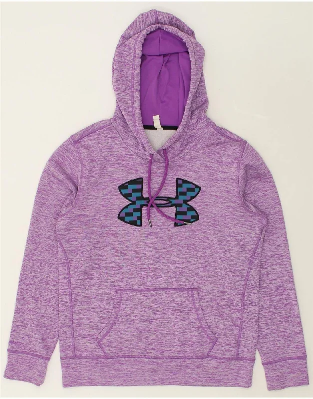 UNDER ARMOUR Womens Graphic Hoodie Jumper UK 14 Medium Purple Flecked