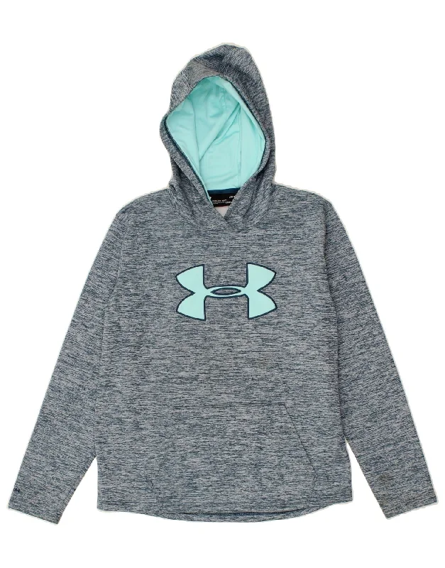 UNDER ARMOUR Womens Graphic Hoodie Jumper UK 16 Large Blue Flecked