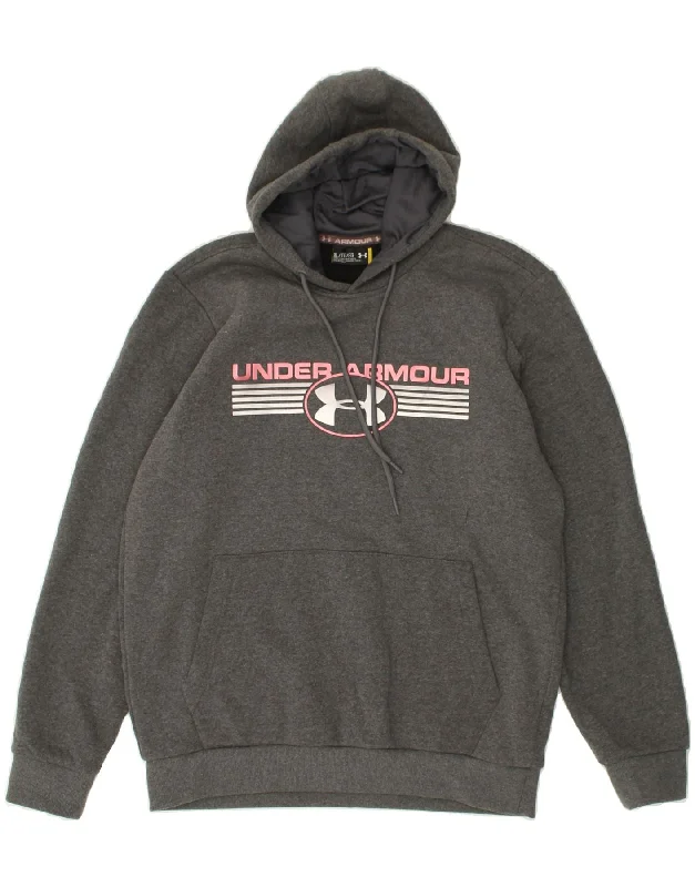 UNDER ARMOUR Womens Graphic Hoodie Jumper XL Grey Cotton