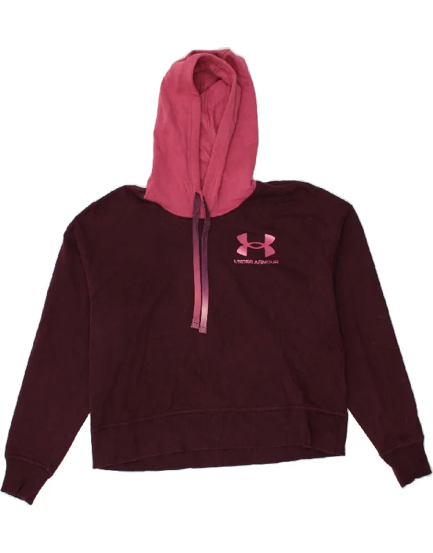 UNDER ARMOUR Womens Oversized Graphic Hoodie Jumper UK 16 Large Burgundy