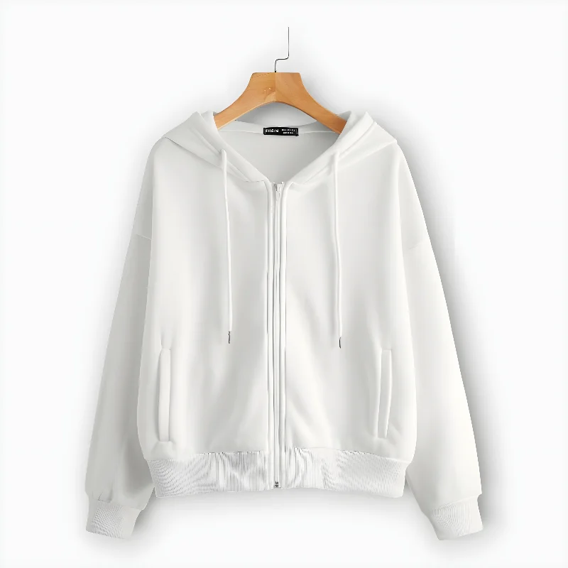 Winter White Zipper Hoodie For Women's Hoodie with Patch Decorative Personalized