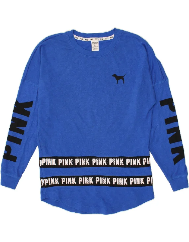 VICTORIA'S SECRET Womens Pink Graphic Sweatshirt Jumper UK 10 Small Blue