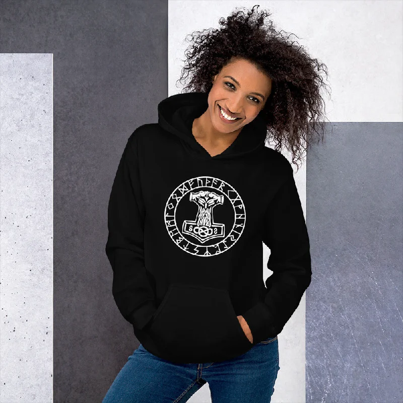 Viking Runes with Mjölnir Thor's Hammer Unisex Hoodie Sweatshirt Hoodie with Illustration Artistic Creative Viking Runes with Mjölnir Thor's Hammer Unisex Hoodie Sweatshirt Hoodie with Illustration Artistic Creative