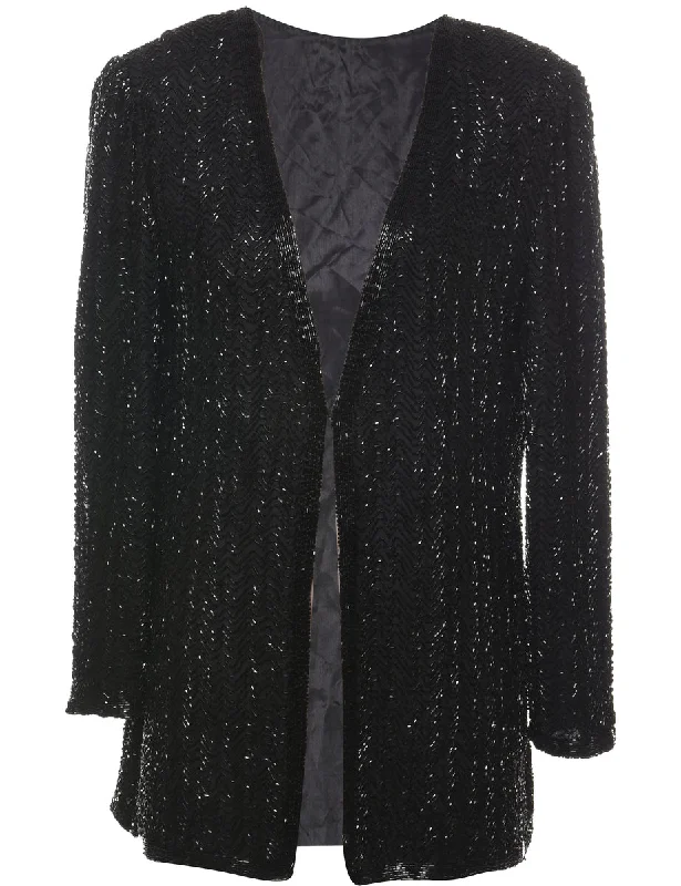 Beaded Black Sparkly Evening Jacket - L