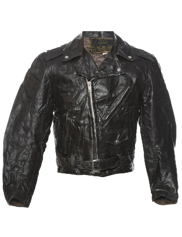 Biker Style Leather Jacket - M