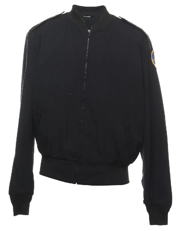 Black Classic Zip-Front Bomber Jacket - L