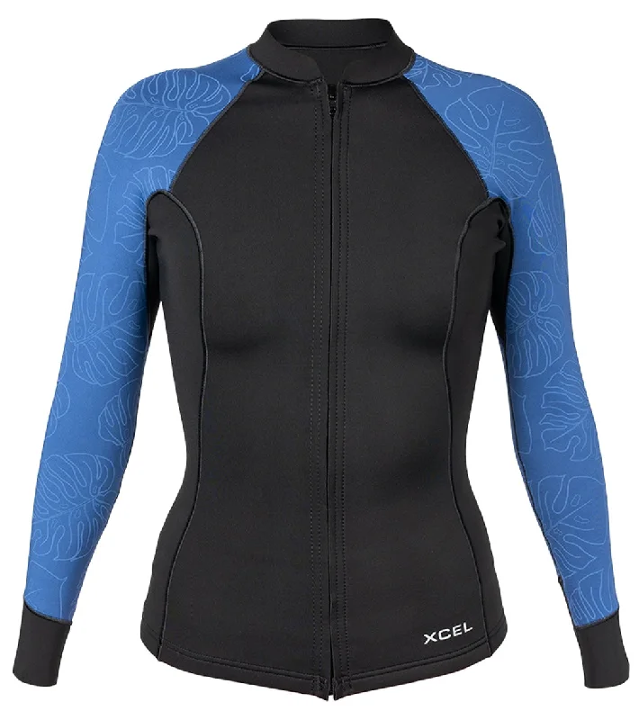 Xcel Women's Axis 1.5MM Front Zip Jacket Black/ Sapphire Monstera