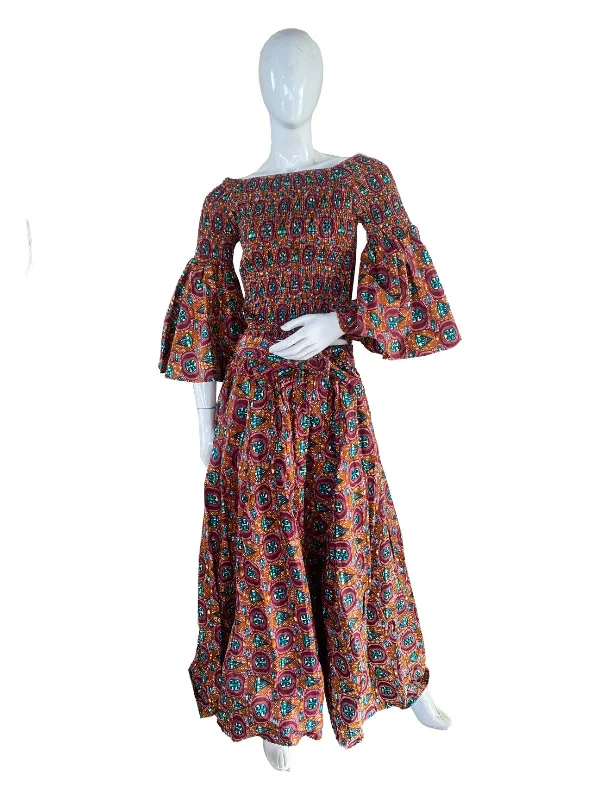 African Smoked Crop Top & Long Maxi Skirt Set denim skirt classic