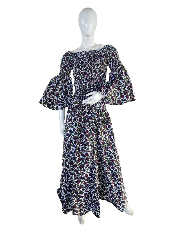 African Smocked Crop Top & Long Maxi Skirt Set corduroy skirt durable