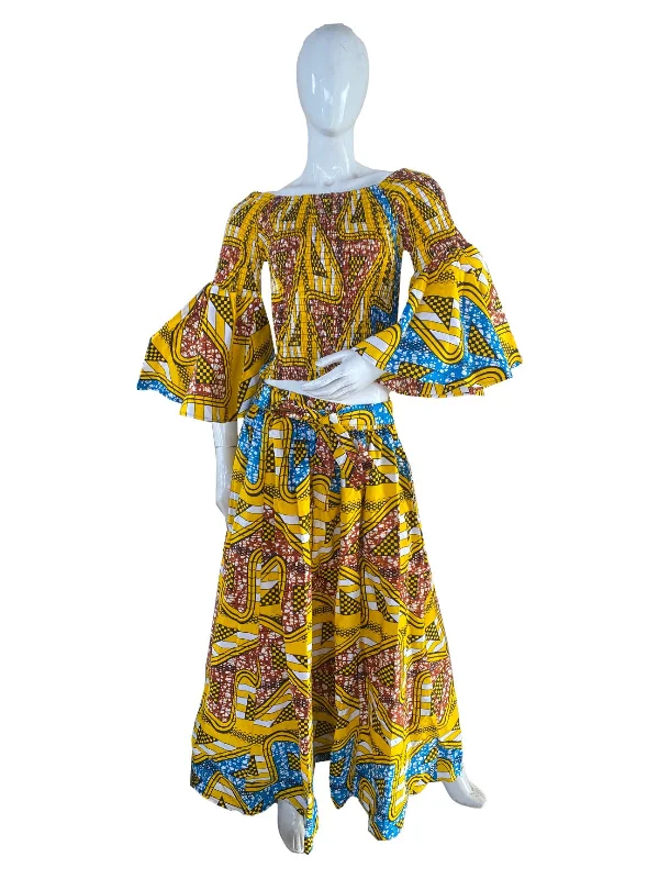 African Smoked Crop Top & Long Maxi Skirt Set velvet skirt plush