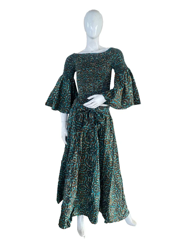 African Smoked Crop Top & Long Maxi Skirt Set silk skirt elegant
