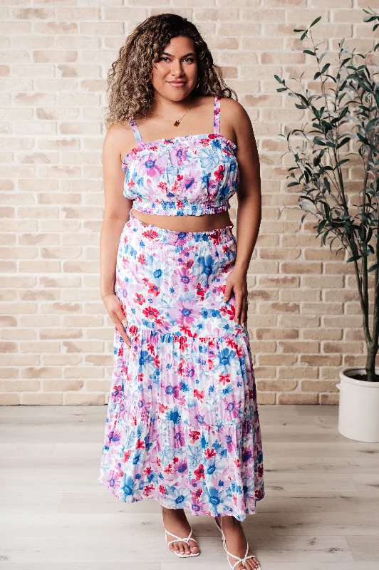Cutie Patootie Tiered Skirt and Top Set in Blue slim fit skirt