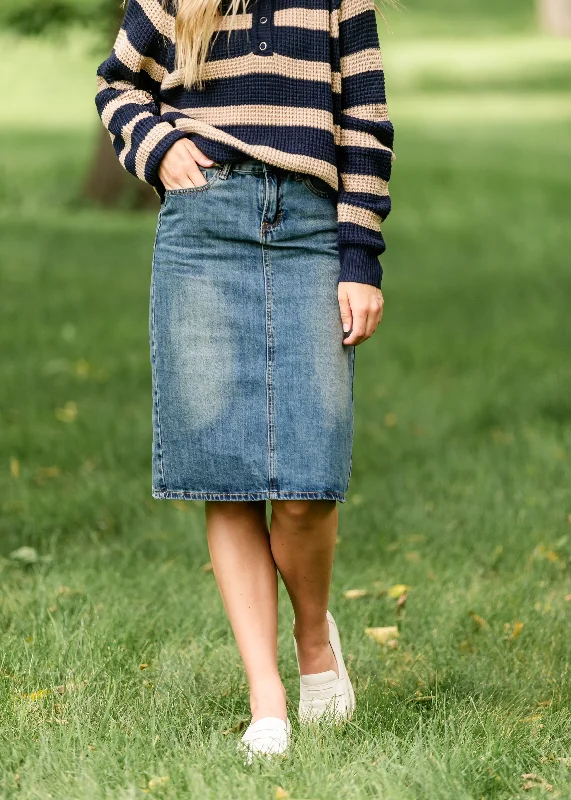 Elliot Dark Wash Midi Skirt wrap skirt elegant