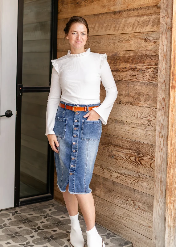 Farrah Denim Midi Skirt satin skirt smooth